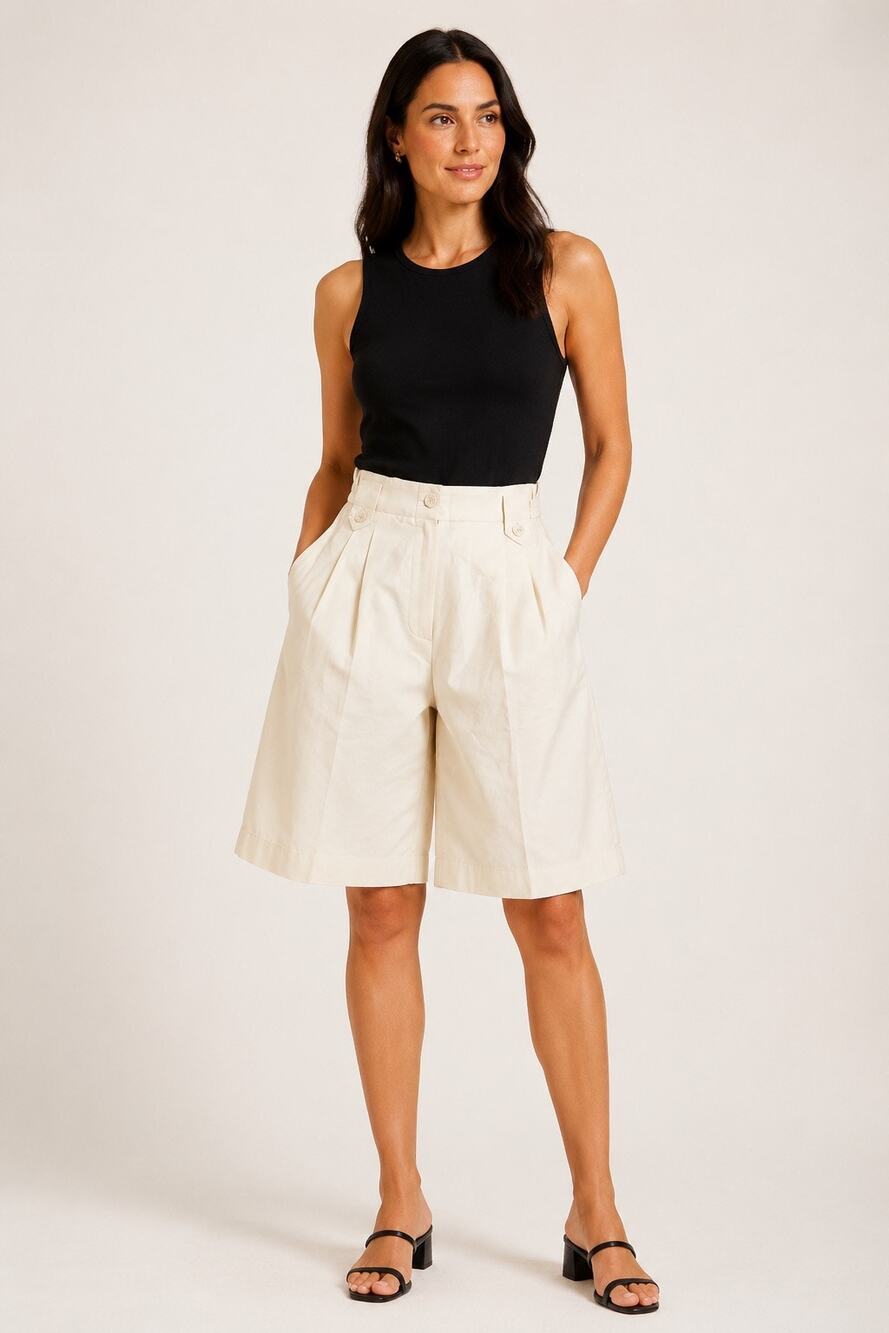 Vintage Saks Fifth Avenue Real Clothes Culotte Shorts Size 10 Ivory Silk Cotton